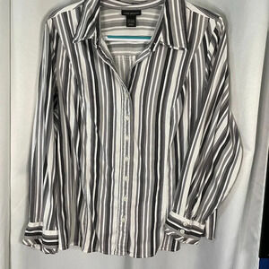 Lane Bryant Black and‎ White Striped Button Down Shirt